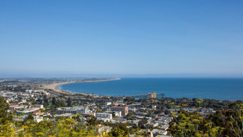 Ventura and the Pacific coastline seen from the hills above the city