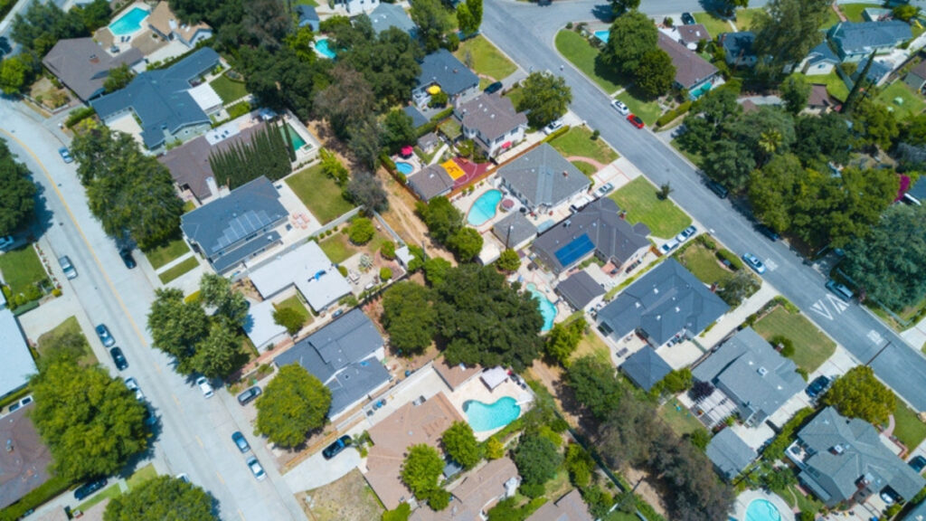 An aerial view of valley homes, a market for estate planning attorneys serving Ventura and Los Angeles Counties