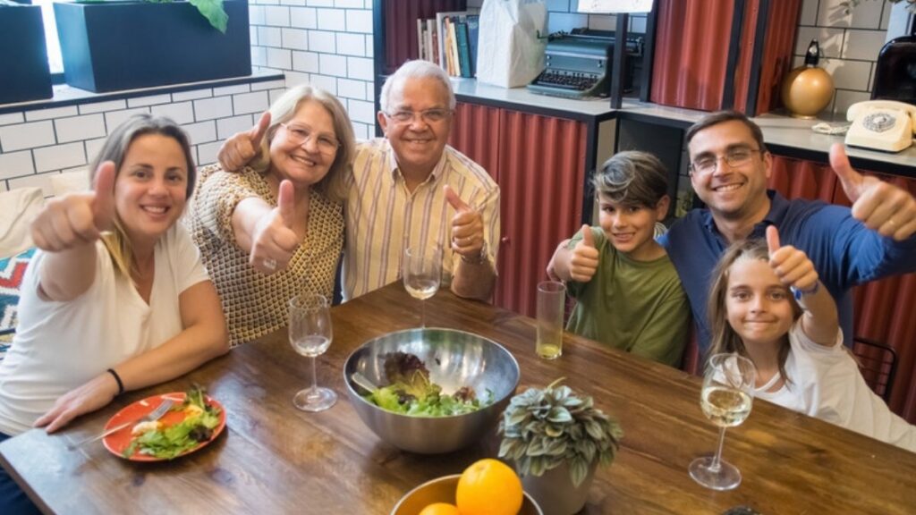 Three generations at a dinner table, one family estate planning and trust attorneys in Los Angeles County can plan for together