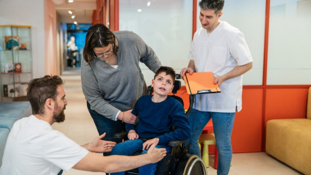 A family meeting with a care professional about their child